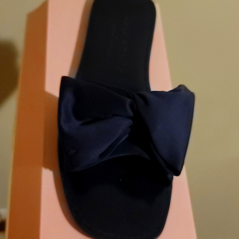 Navy Blue Kate Spade Slides with a bow. Worn once